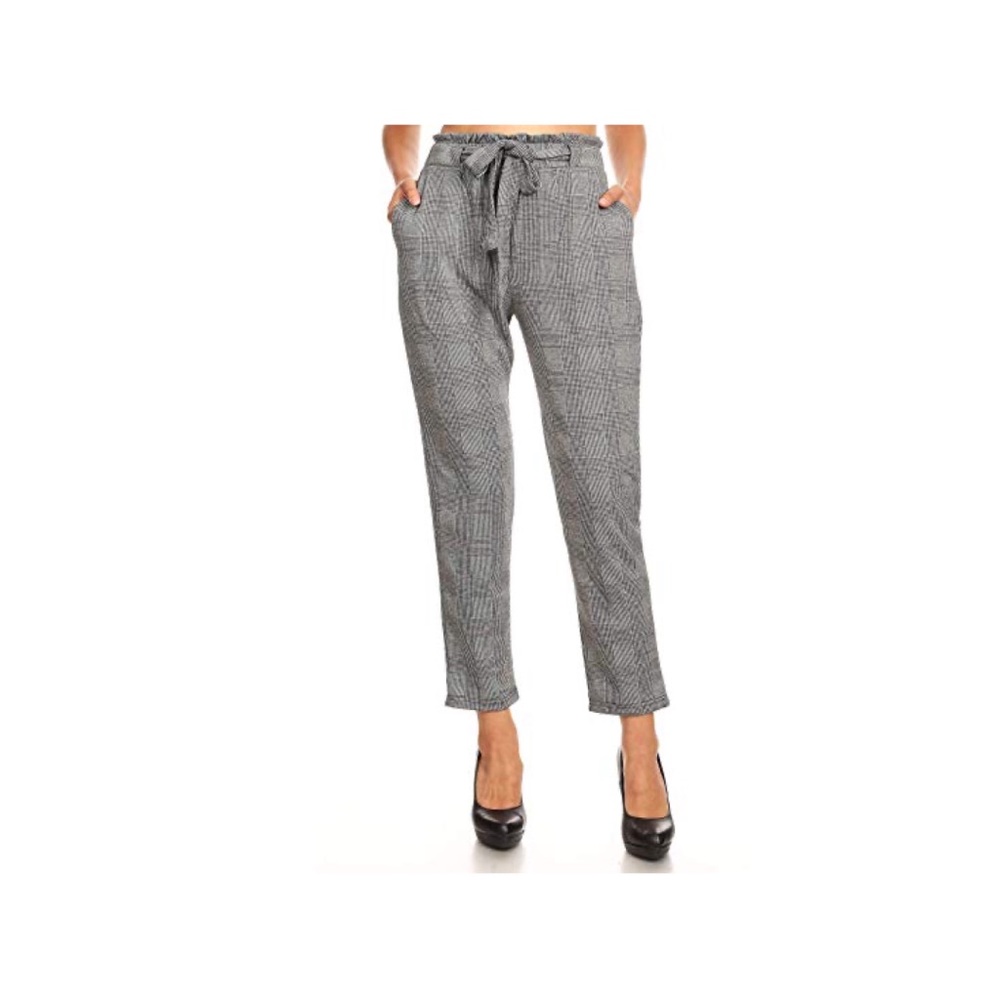Grey Plaid High Waist Pants